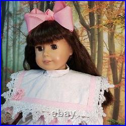 American Girl Doll Samantha Brown & Hair Eyes White Pink Party Dress Refurbed