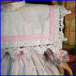 American Girl Doll Samantha Brown & Hair Eyes White Pink Party Dress Refurbed