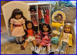 American Girl Dolls Lot -Samantha, Julie, Luciana, Nanea wardrobe, vanity
