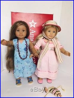 American Girl Kanani Doll & Caroline Doll With Original Meet Outfits Lot Of 2