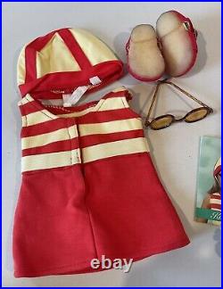 American Girl Kit Kittredge 1934 Swimsuit Outfit Floral Parasol Chair- Retired