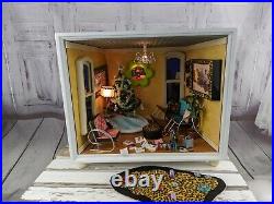 American Girl Mini Illuma Loft diorama chandelier leopard couch xmas tree
