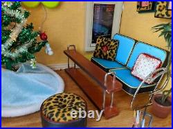 American Girl Mini Illuma Loft diorama chandelier leopard couch xmas tree