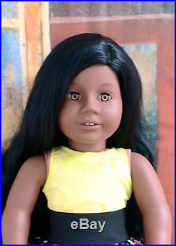 American Girl OOAK Addy Doll BEAUTIFUL Long Dark Black Wig & Custom Amber Eyes
