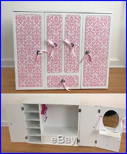 American Girl Out Generation Battat White Pink Wardrobe Closet Armoire Vanity