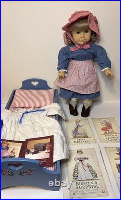 American Girl Pleasant Company 1997 Kirsten Larson Doll, Bed, Pajamas, Books EUC