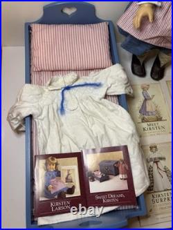 American Girl Pleasant Company 1997 Kirsten Larson Doll, Bed, Pajamas, Books EUC