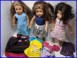American Girl lot of 3 Dolls with clothes and bag Retired Brunette Black hair