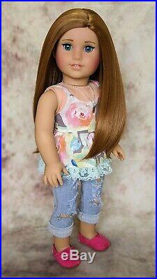 Custom American Girl Doll BeForever Rebecca Saige Turquoise Blue Eyes Brown Wig