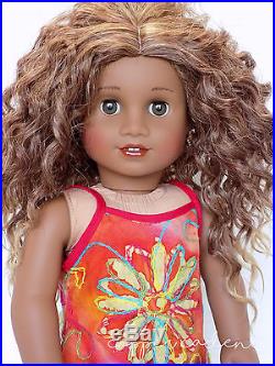Custom American Girl Doll Gabriela Amber Eyes Caramel Brown Wig OOAK