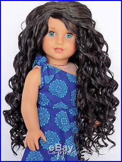 Custom American Girl Doll Lea Clark Blue Eyes Black Curly Wig Freckles OOAK