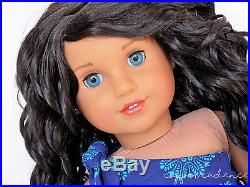 Custom American Girl Doll Lea Clark Blue Eyes Black Curly Wig Freckles OOAK