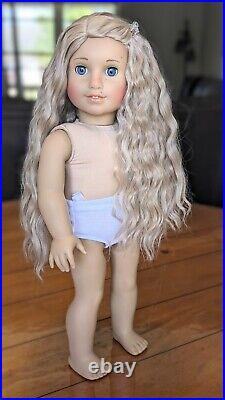 Custom American Girl Doll Wavy Blonde Hair Wig Light Blue Eyes Freckles OOAK