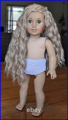 Custom American Girl Doll Wavy Blonde Hair Wig Light Blue Eyes Freckles OOAK