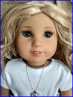 Custom OOAK American Girl Doll Blonde Curly Hair Aquamarine Marie Grace Eyes