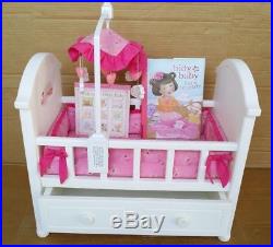Huge American Girl Bitty Baby Lot Crib Pink Bedding, High Chair Books & Acc