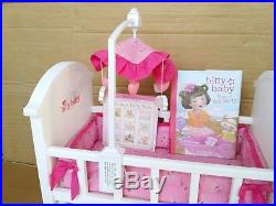 Huge American Girl Bitty Baby Lot Crib Pink Bedding, High Chair Books & Acc