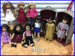 Huge Lot Of 9 American Girl Pleasant Co. Dolls Plus Samanthas Steamer Trunk