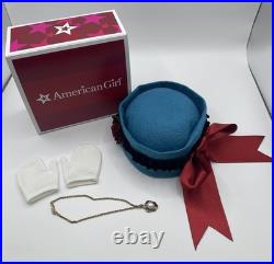 LKnew! American Girl Doll Cecile Meet Dress, Hat, Gloves, Necklace, hanger & Box