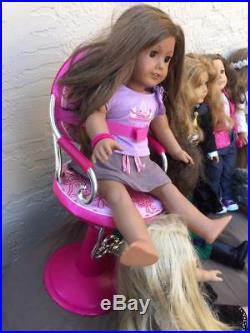 Lot Of 12 American Girl Dolls + Wheelchair Bicycle Salon Chair Dogs & Clothing