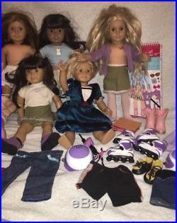 Lot of 7 American Girl Dolls In good used condition Clothes Craft Book Skates