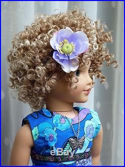 OOAK American Girl 18 Doll Custom Nellie Curly Blonde Wig Teal Blue Eyes