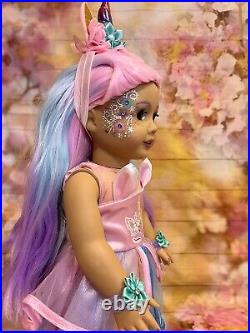 OOAK American Girl Doll 18 Unicorn Theme Facepaint Pink/Purple Hair