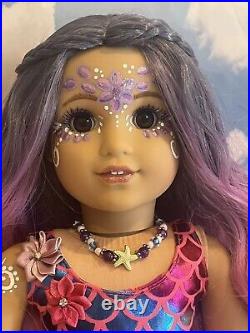 OOAK American Girl Doll Mermaid 18 Purple Pink Ombre Hair Facepaint Custom