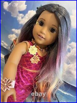 OOAK American Girl Doll Rainbow Ombre Hair Face Paint Mermaid 18 Custom