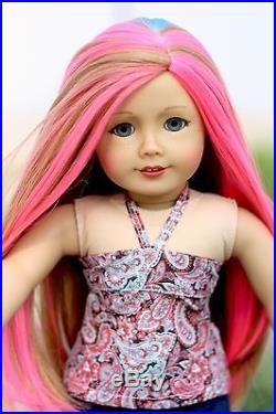 OOAK Custom American Girl Doll 18 Long Dirty Blonde Hair Pink/Blue Highlights