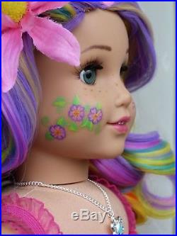 OOAK Flower Fairy Princess Custom American Girl Doll Rainbow Hair Hand Painted