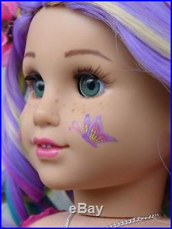 OOAK Flower Fairy Princess Custom American Girl Doll Rainbow Hair Hand Painted