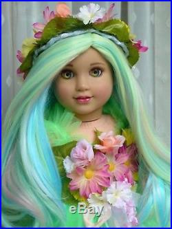 OOAK Flower Princess Custom American Girl 18 Doll Pastel Rainbow Hair Eyes