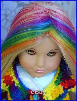OOAK Julie Fantasy American Girl 18 Doll Custom Hair Hand Painted Rainbow Eyes