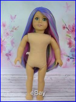 OOAK Rainbow Princess American Girl 18 Doll Custom Hair Aqua Eyes