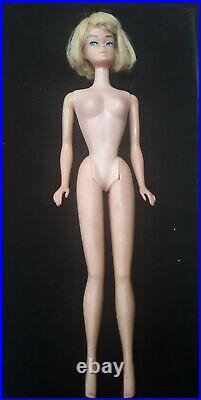 Vintage 1965 Short Blonde American Girl Barbie Indented with Blue Dress Japan