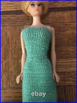 Vintage Barbie American Girl Bubble Cut Blonde Hair Midge Green Maxi Dress