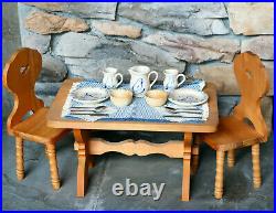 Vintage PC Kirsten Rowe Pottery and Pine Trestle Table Chairs Set Dishes